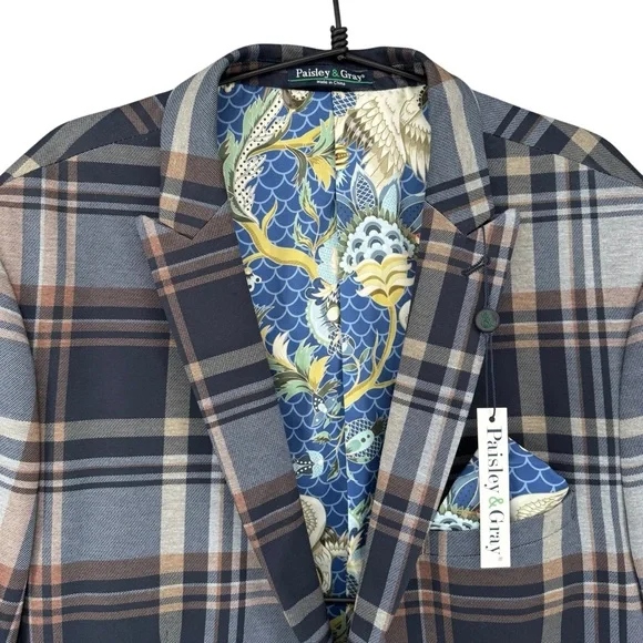 Paisley and Grey Slim Fit Plaid Blazer 44R